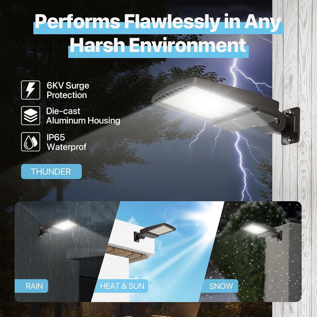 LED Parking Lot Light 150W - 5000K 22500lm UL Listed - Black Led Flood Lights Outdoor Pole Light with Photocell