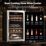 Dual Zone Beverage Cooler Refrigerator, 33 Bottle Chiller with Glass Door & Digi