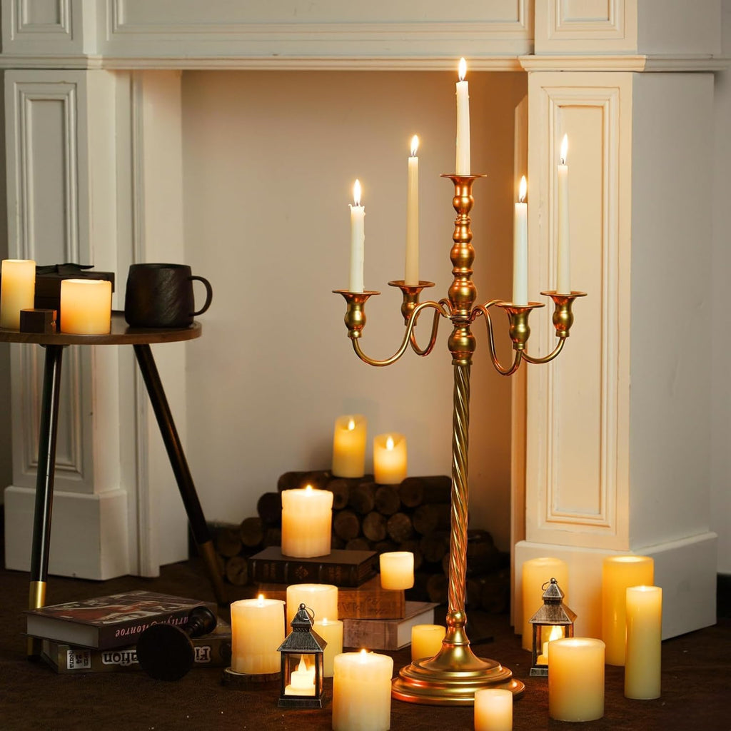 Tall Floor Candelabra Vintage: Gold 5 Arm Candelabras 22.4" Metal Spiral Opera Candelabra Candle Holder Antique