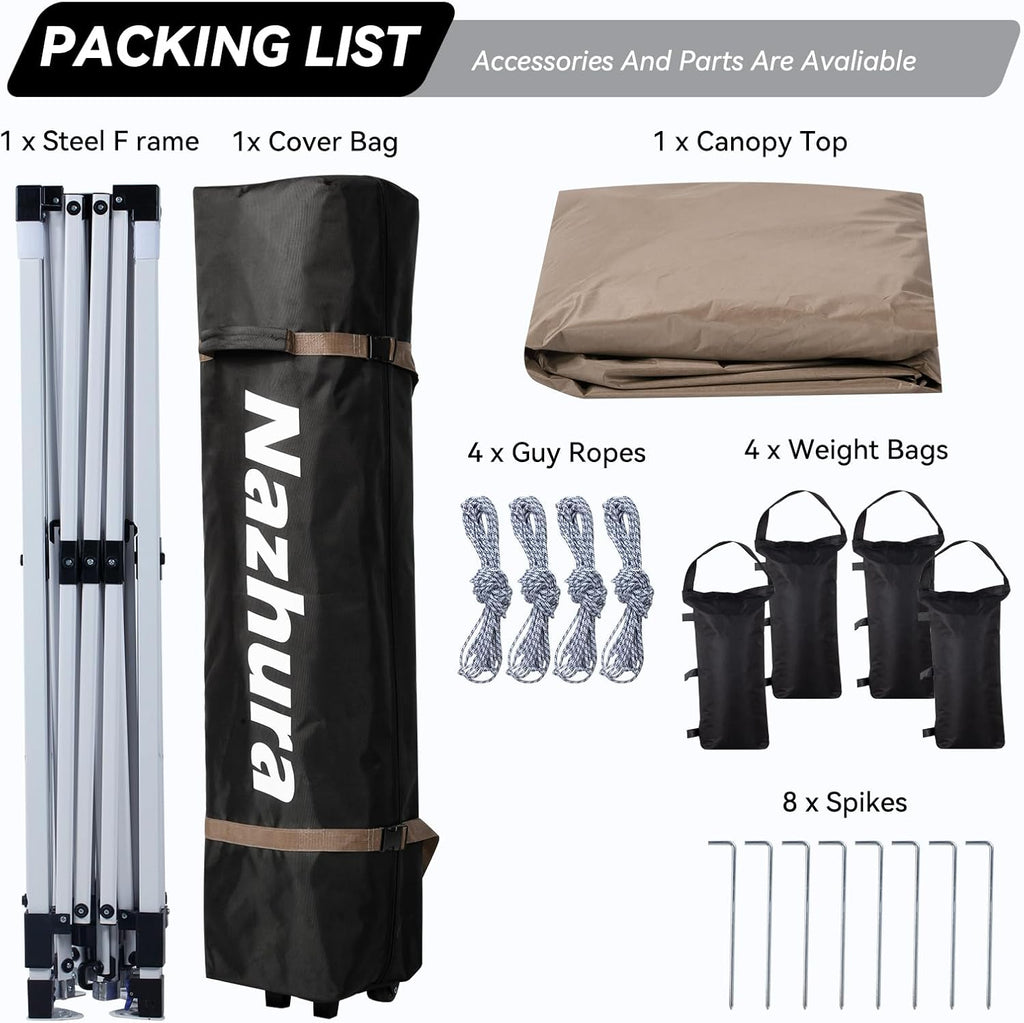 10' x 10' Pop Up Canopy Tent with Sand Weight Bag, Awing Freestanding Sun Shelter for Picnic and Camping - Kahki