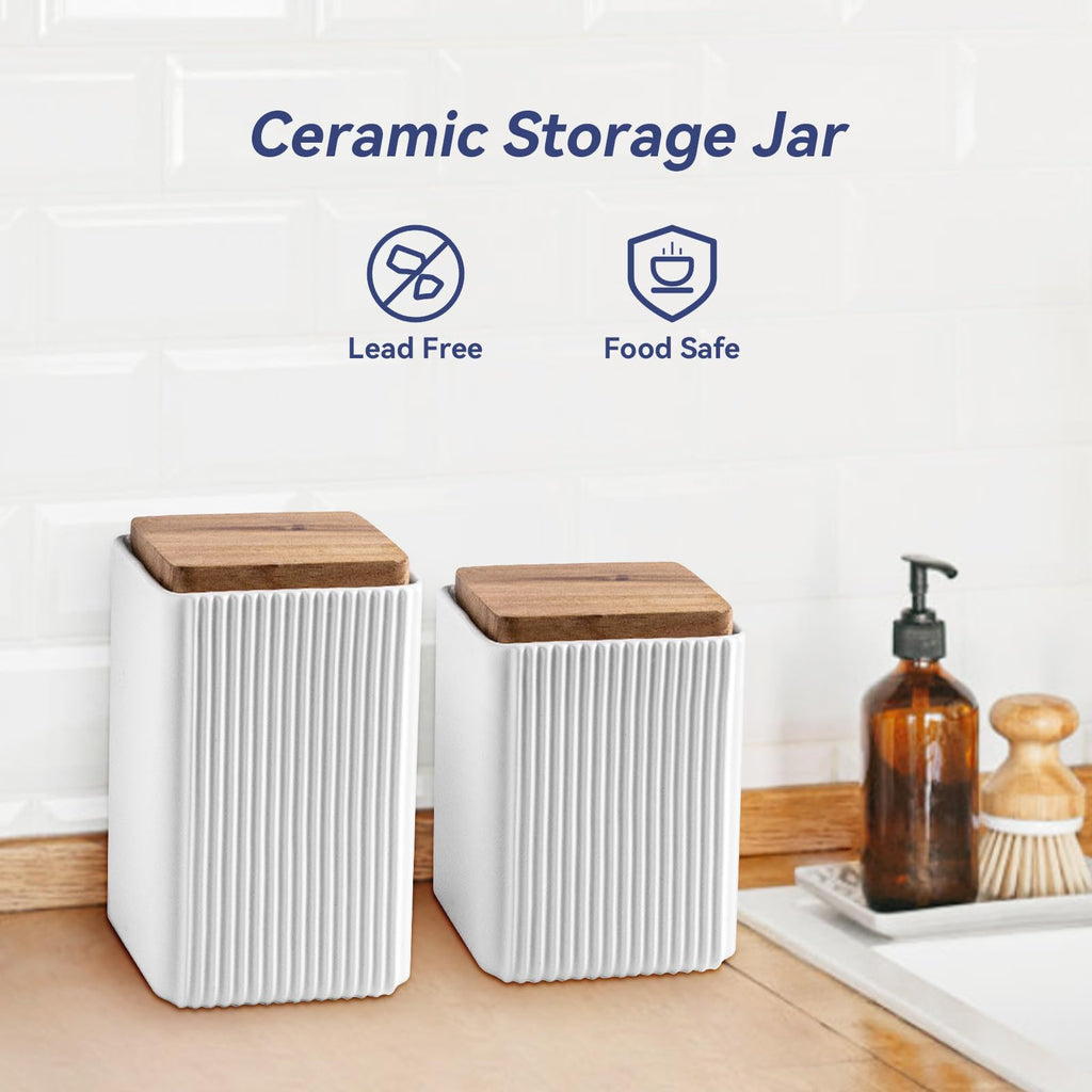 Ceramic Storage Jars Modern Airtight Coffee Canisters With Lid (White, Small size, 13cm*10cm)