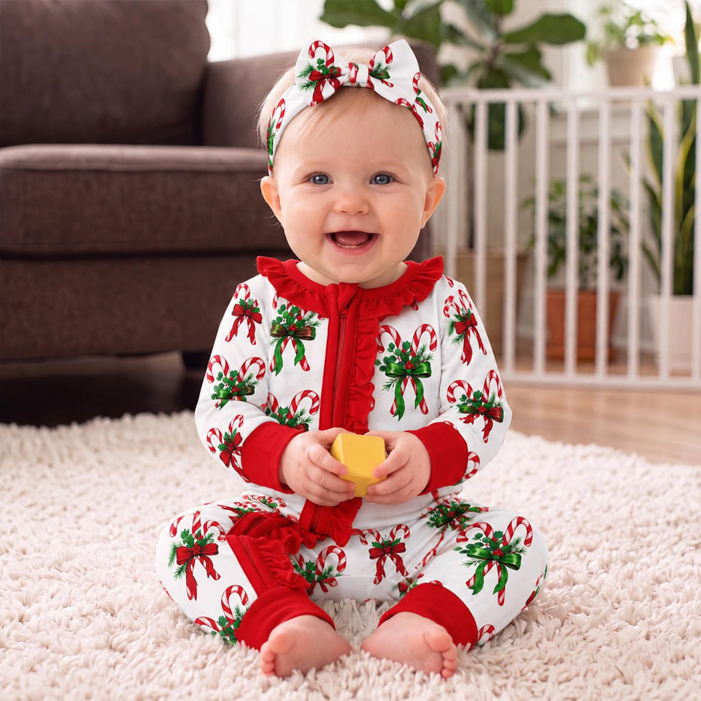 Baby Newborn Girl Clothes Long Sleeve Heart Ruffle Romper Coming Home Outfit Baby Christmas Outfits Red White Newborn