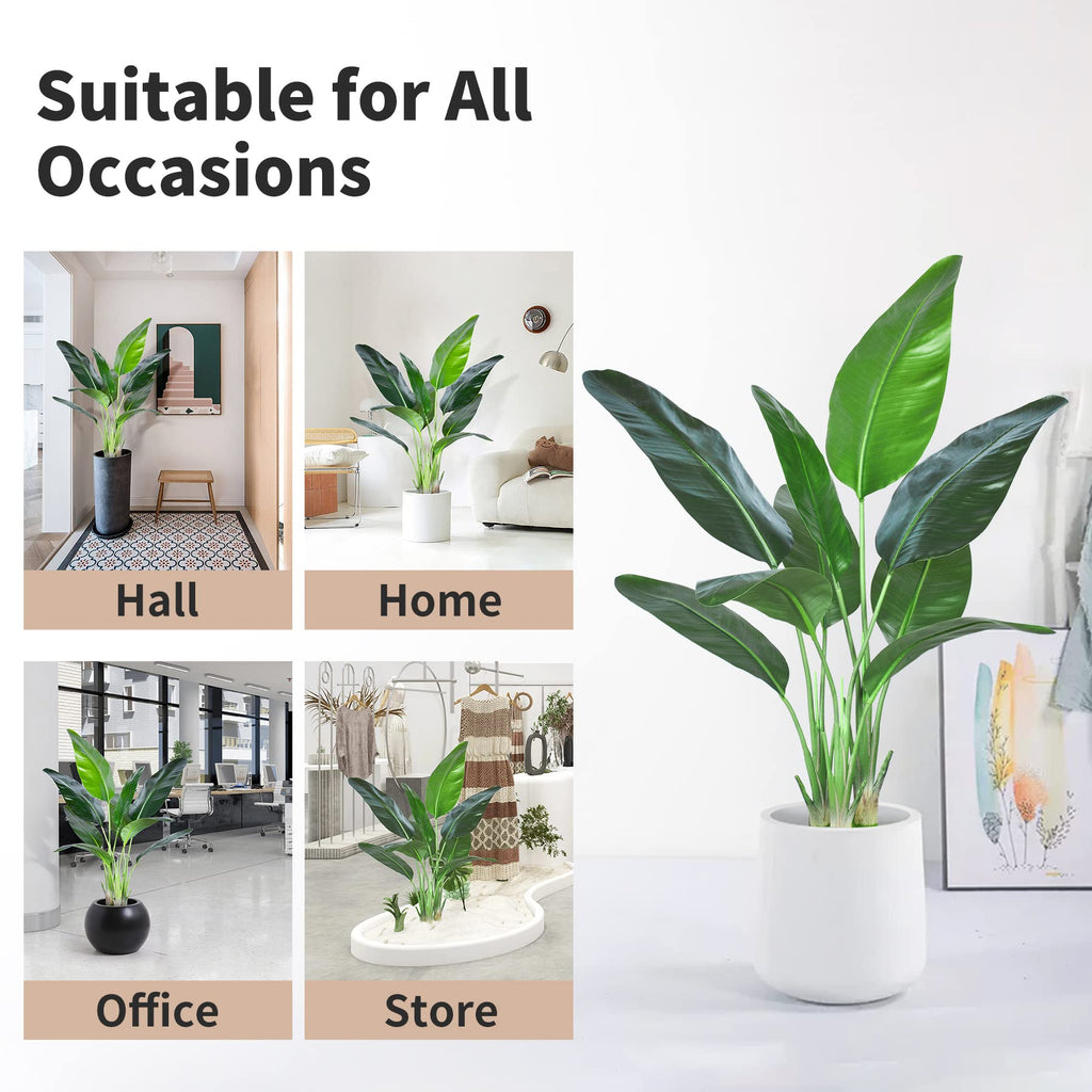 Artificial Bird of Paradise Plant, Faux Palm Tree Potted Plant with Real Touch Leaves, Fake Trees Living Room Office