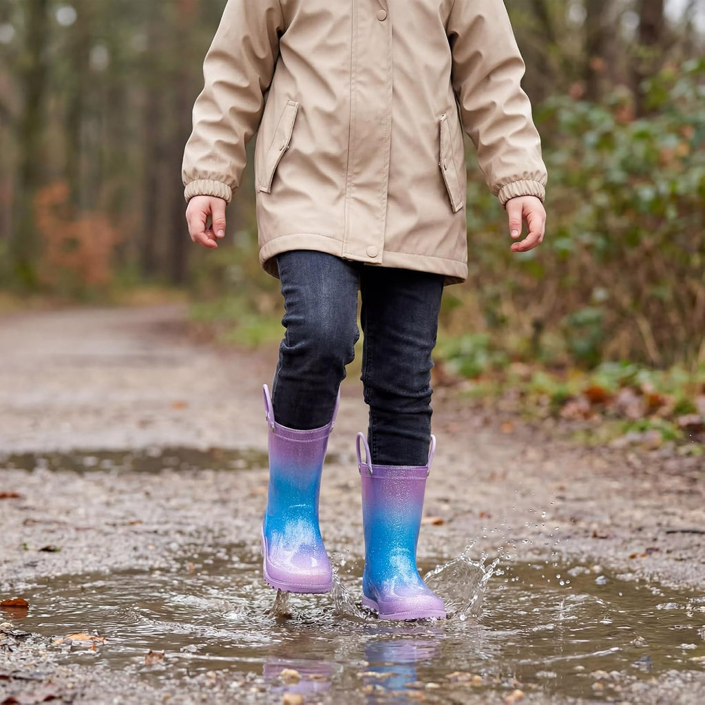 Toddlers Kids Rain Boots Sparkly Glitter Waterproof Rubber Mud Shoes