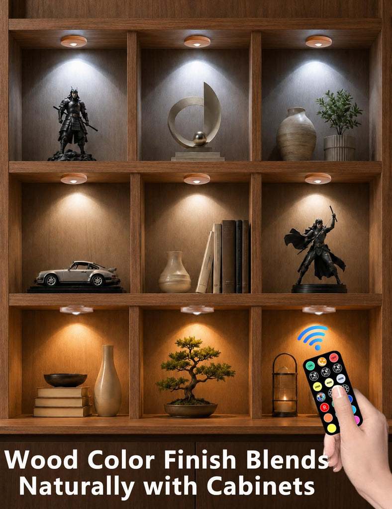Puck lights with remote, 2000mAh rechargeable cabinet light, Under Cabinet Lighting Wireless, Display Cabinet