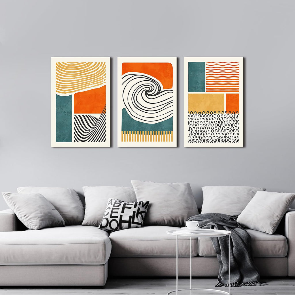 Boho Wall Art Mid Century Modern Wall Decor Abstract Color Block Geometric Canvas Prints Paintings Colorful Simple