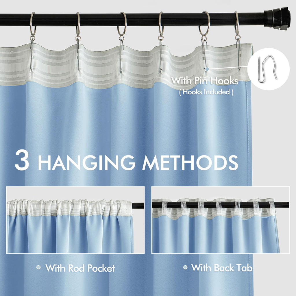 Sky Blue Back Tab Blackout Curtains 52x96 Inch Long 2 Panels Set