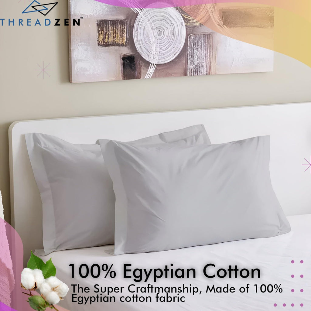 King Pillow Shams 20x36, Set of 2, 100% Egyptian Cotton, Silver Grey