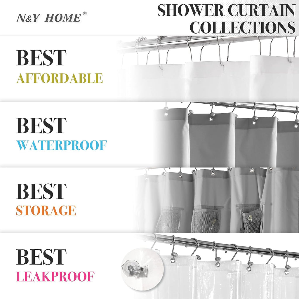 Waffle Weave Shower Curtain with Snap-in Liner Set White, 71x72 | 12 Metal Hooks Included, Snap on/off Fabric Liner