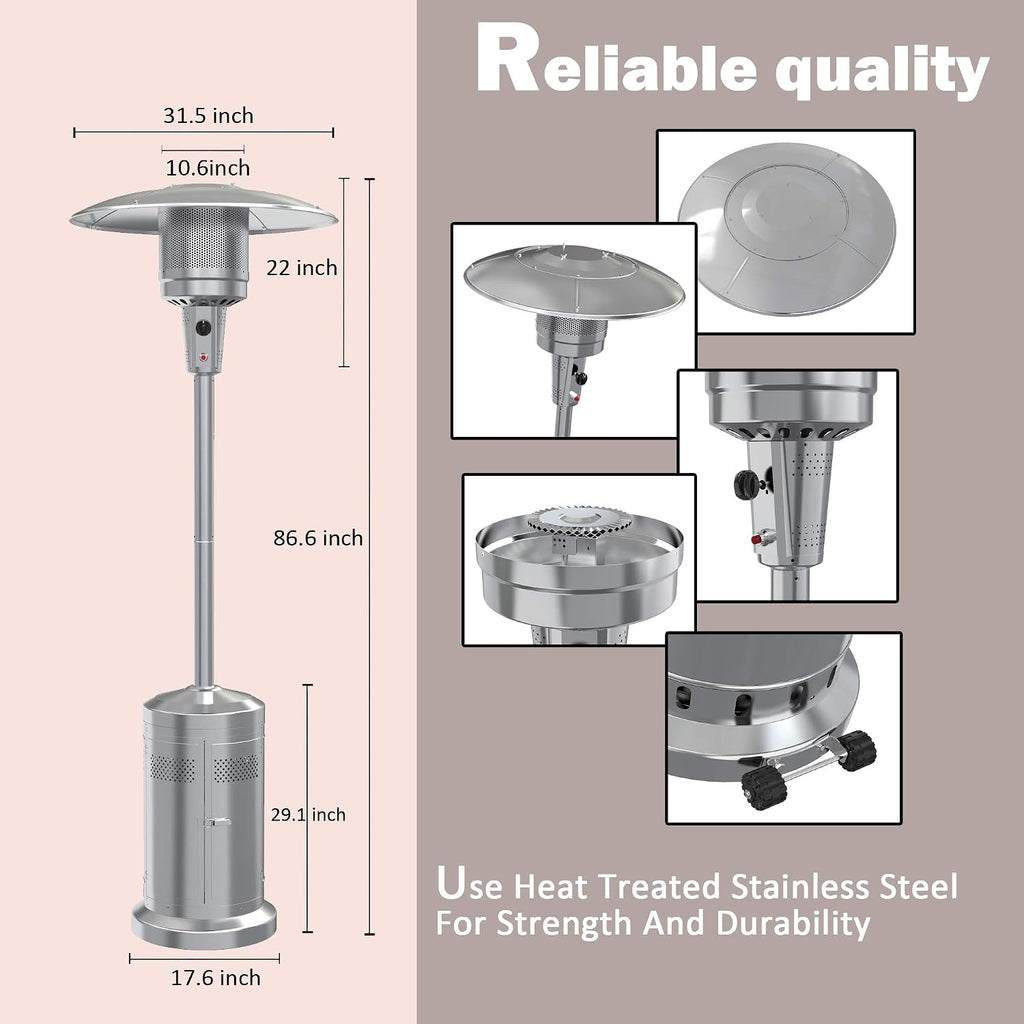 Gas Patio Heater with Wheels And Cover,48,000 BTU of Outdoor Portable LP Propane Commercial Heater ,automatically