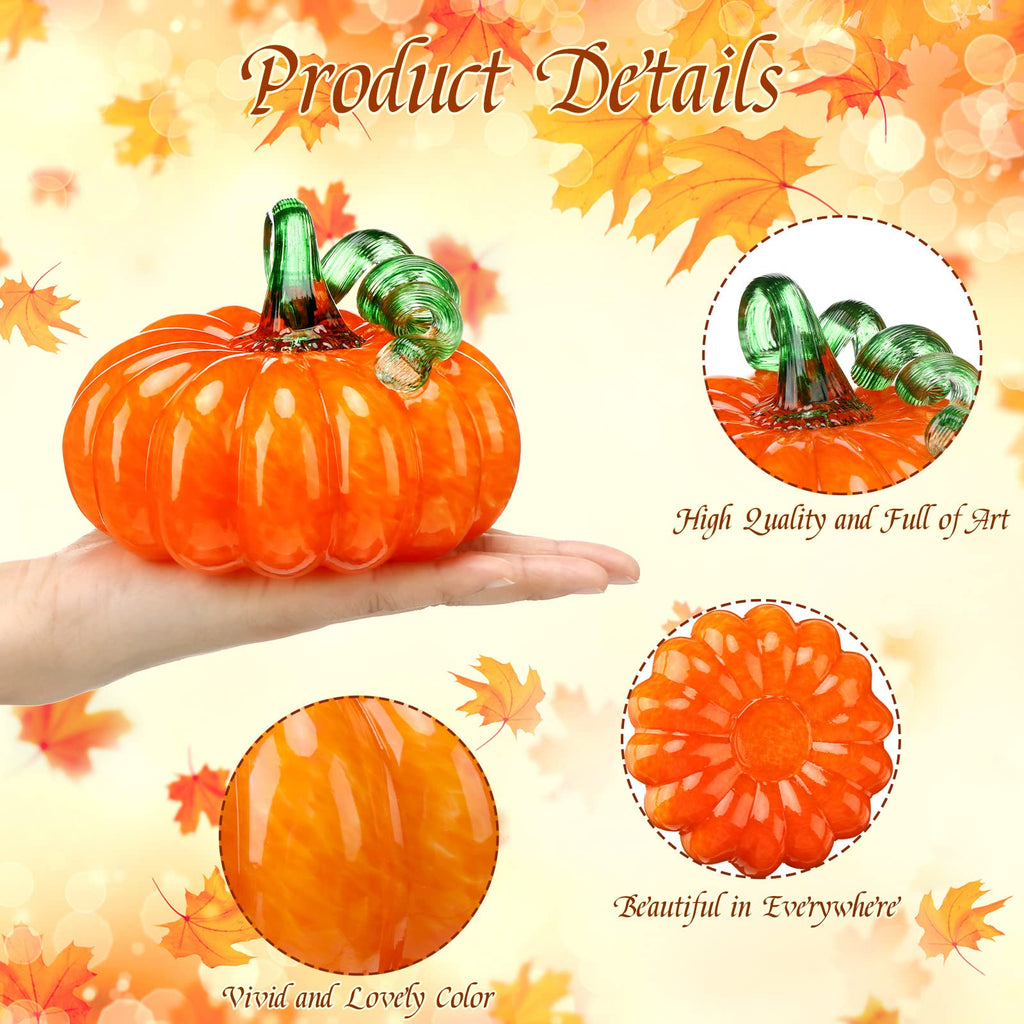 5.1 x 5.1 Inch Fall Hand Blown Glass Pumpkin for Decorating, Orange