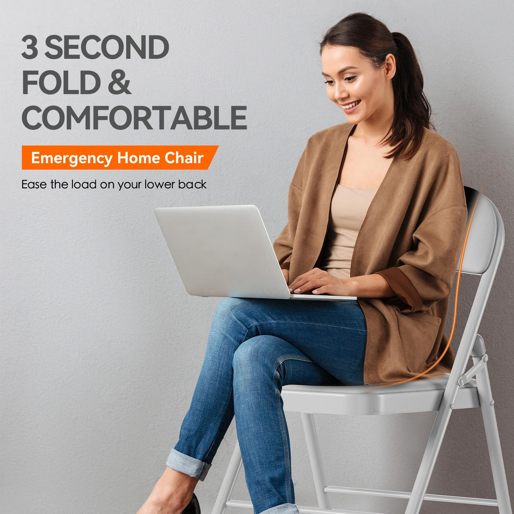 6 Pack Folding Chairs with Cushion - Padded Memory Foam Seating White Space-Saving Foldable Chairs for Indoor Outdoor