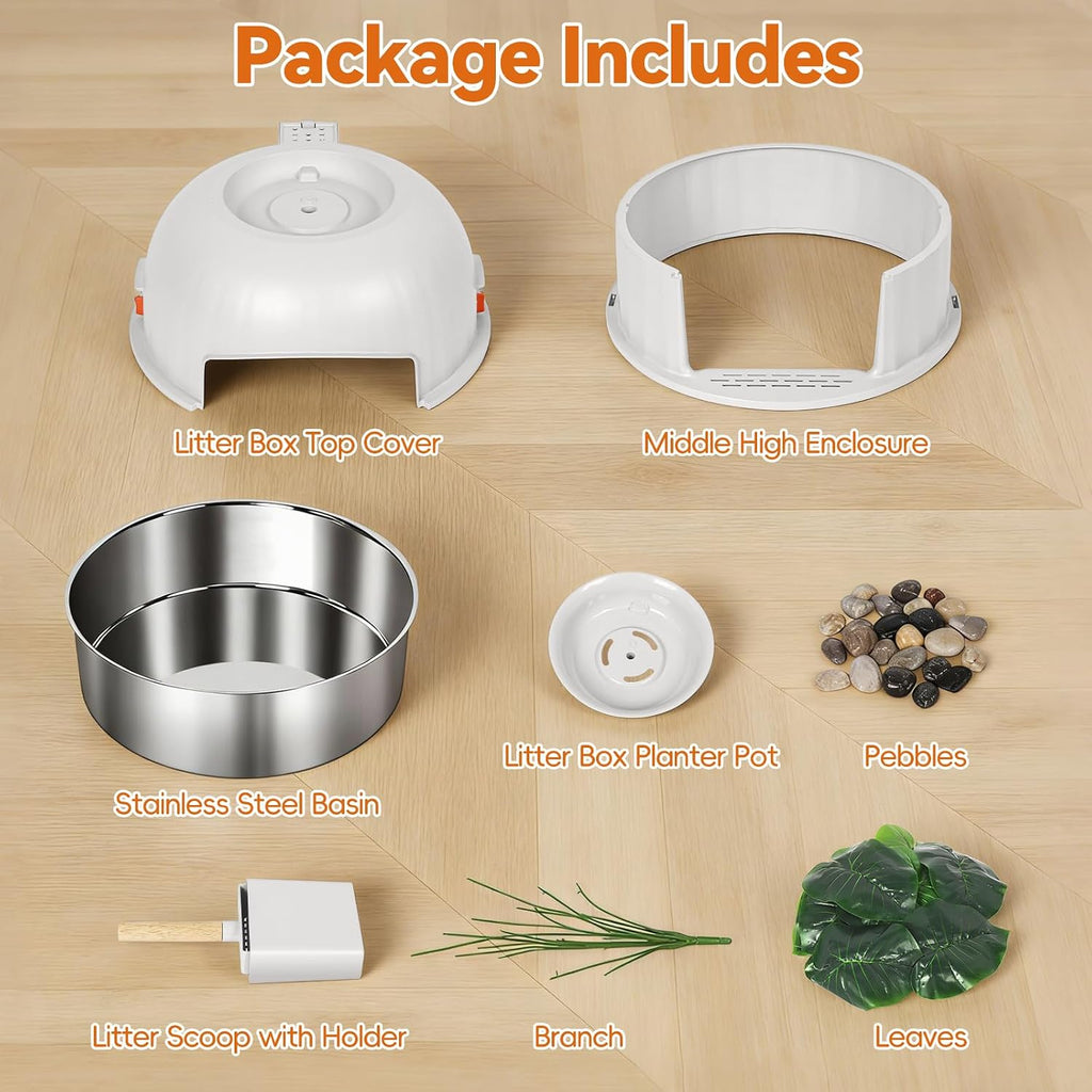 Hidden Plant Litter Box with Scoop, Stainless Steel Litter Box Plant, Beige