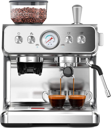 (2026 Upgrade) Espresso Machine with Grinder, Expresso Coffee Machines with Built-in Anti-Clog Coffee Grinder/Milk