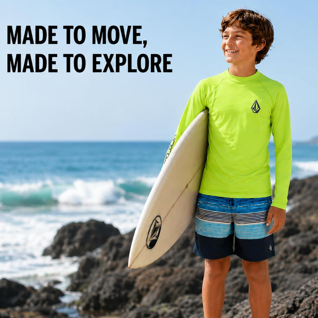 Boys Long Sleeve Rash Guard Swim Shirt, UPF 50+ Quick Dry