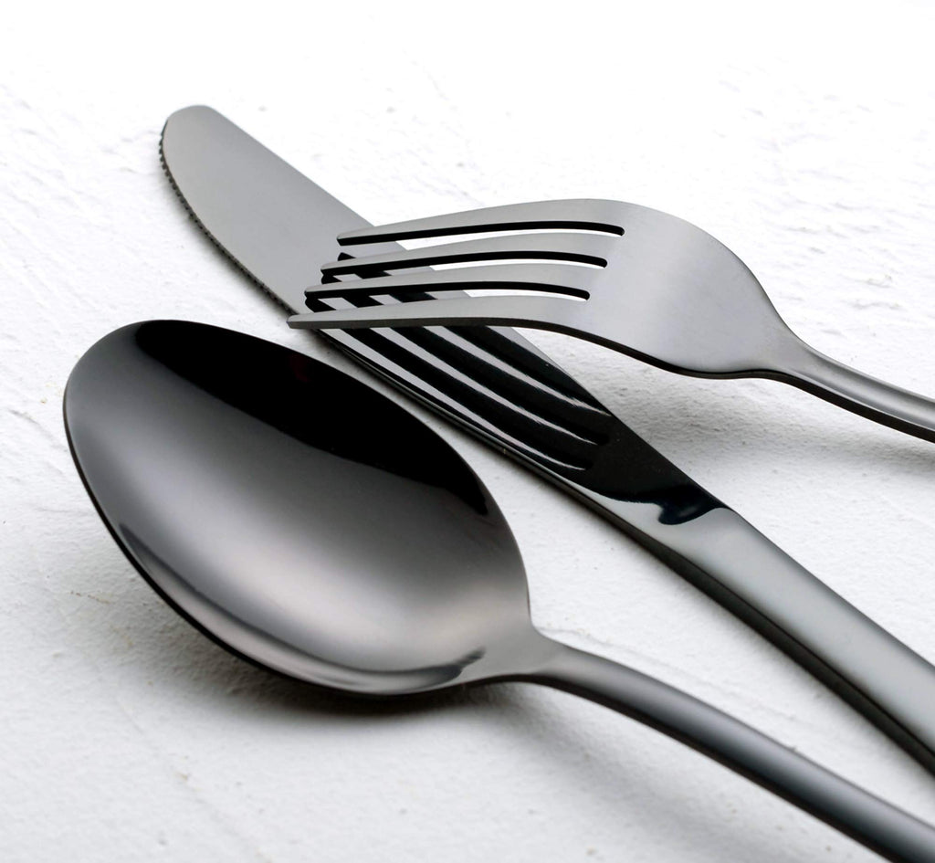 40-Piece Black Silverware Set, Modern Stainless Steel Flatware Cutlery Eating Utensils Tableware Sets for 8, Includes