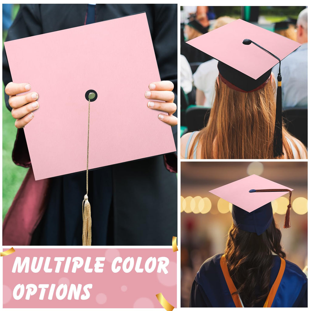Pink 12 Sheets Graduation Cap Fabric Topper Decoration, 10 x 10 Inch Velvet Grad Cap Cover Blank Decorative Velvet