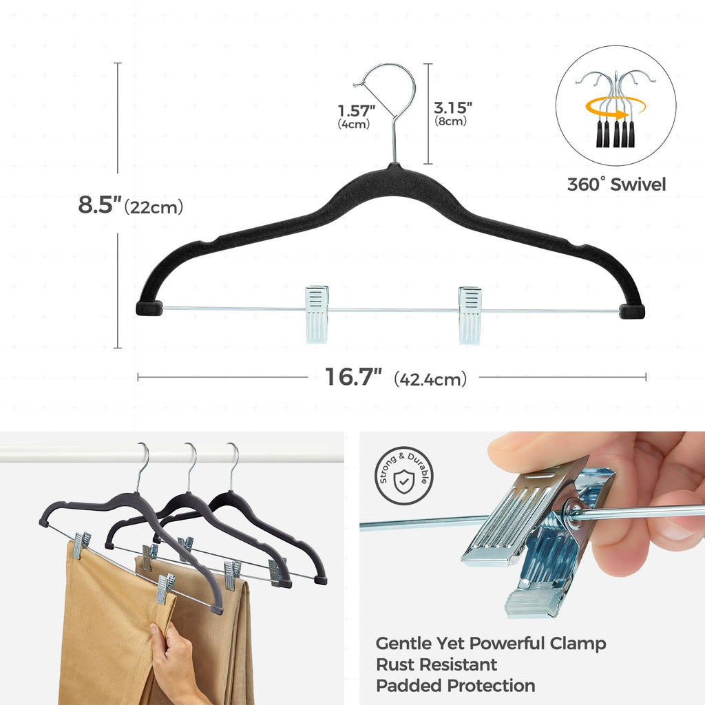 Velvet Pant Hangers with Adjudtable Clips 30 Pack, Black