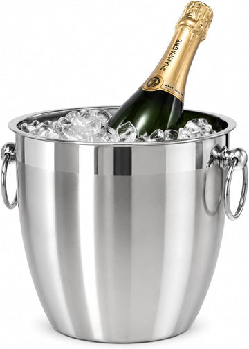 Stainless Steel Champagne Bucket 4 Liter (4.25 Qt), Large Champagne Bucket with Handles for Parties & Celebrations