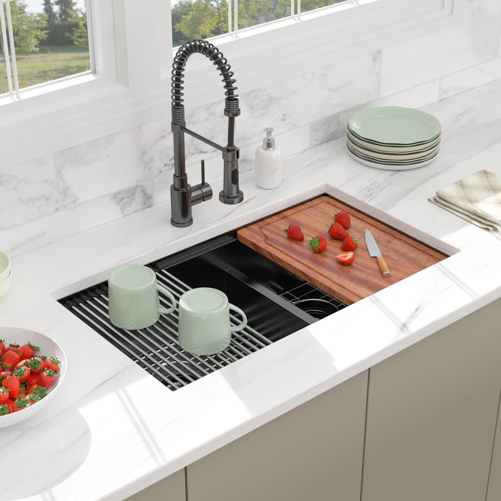 30 Gunmetal Black Undermount Kitchen Sink Double Bowl