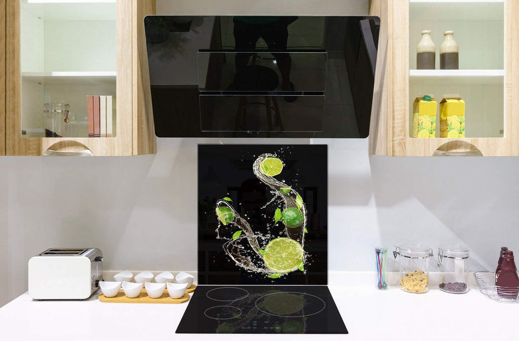 Stylish Tempered Glass backsplash - Glass Kitchen splashback - Glass upstand BS09 Water Splash Series: Lime in Water 3