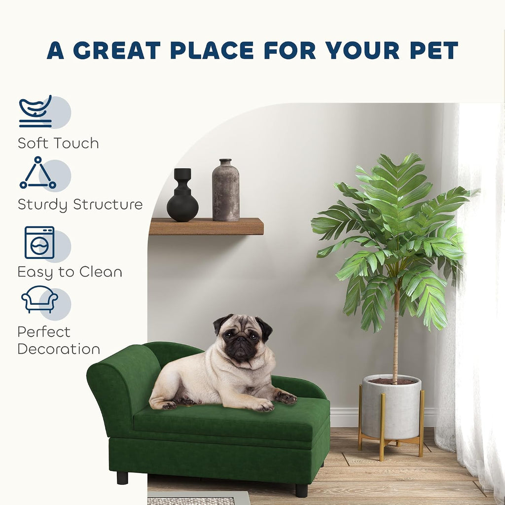 Luxury Fancy Dog Couch with Hidden Storage, Small Dog Sofa Bed with 2" Soft Foam, Modern Pet Furniture for Puppies &
