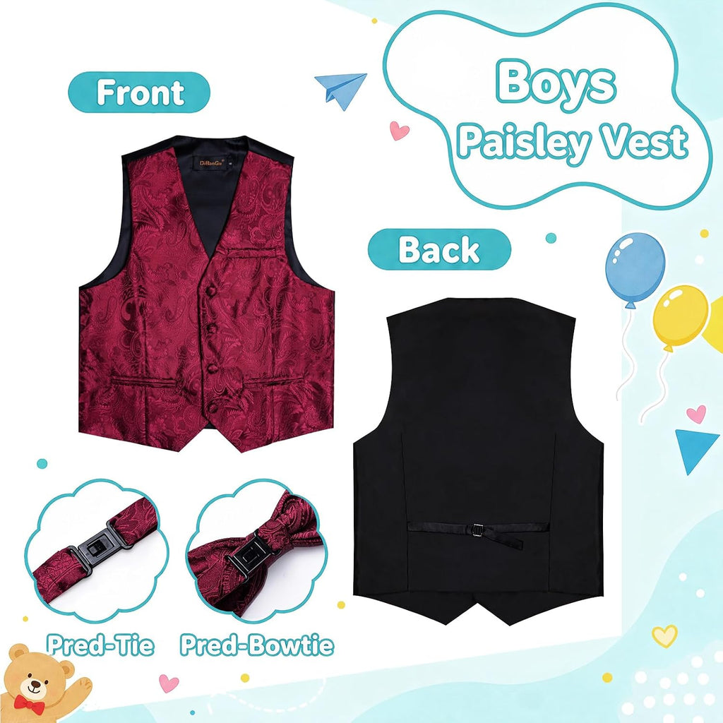 Boys Vest Tie Bowtie Silk Paisley Formal Suit Vest