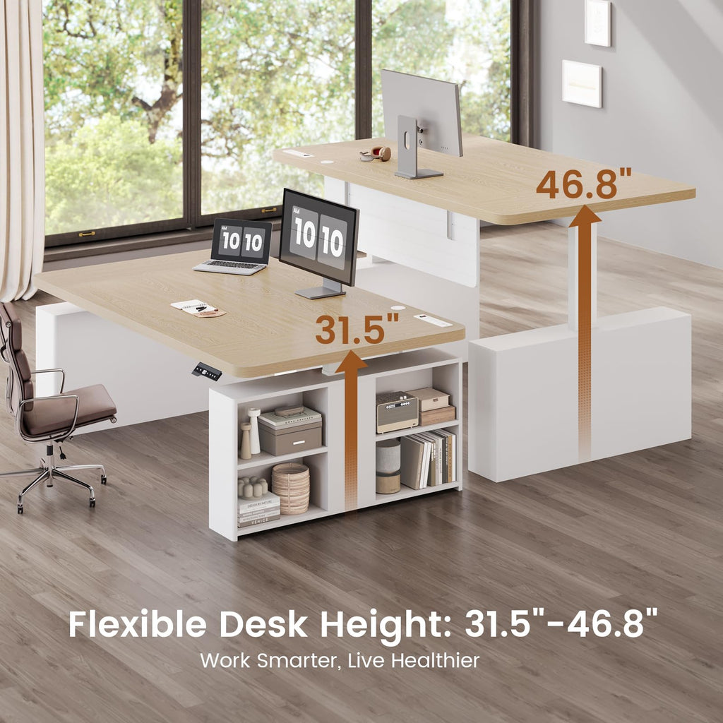 63" Executive Standing Desk with Storage, Executive Height Adjustable Desk with Power Outlets, Large Computer Office