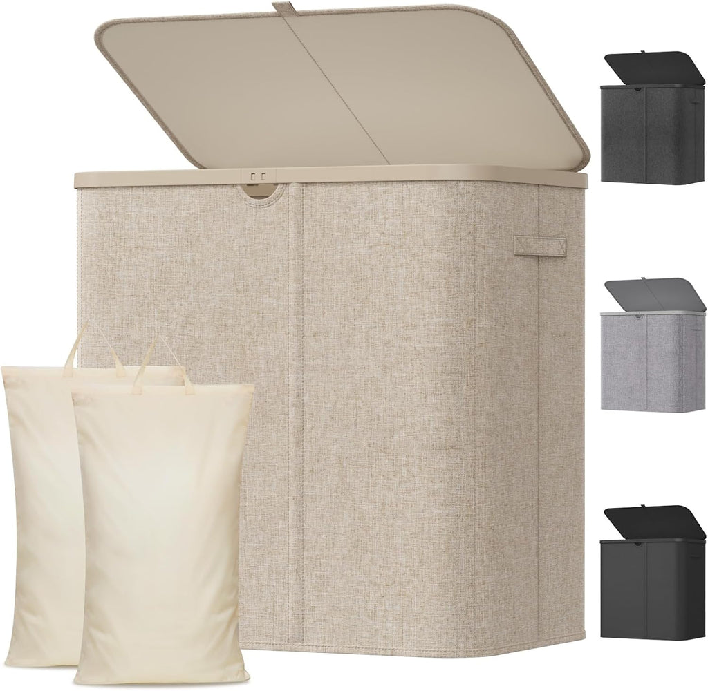 145L Large Laundry Basket with Lid, Laundry Hamper with Plastic Handles and Removable Bag, Foldable Tall Dirty