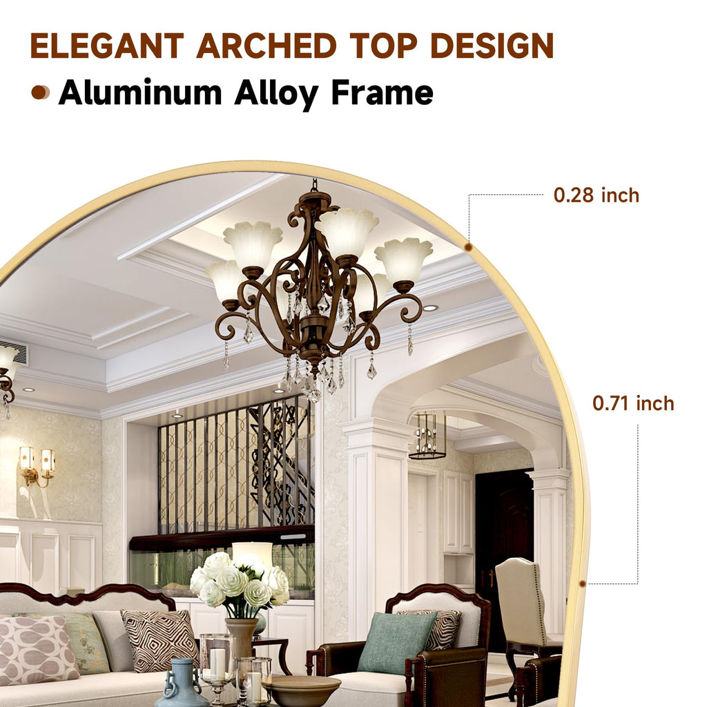 58"x18" Arched Full Length Mirror Free Standing Leaning Mirror Hanging Mounted Mirror Aluminum Frame Modern Simple