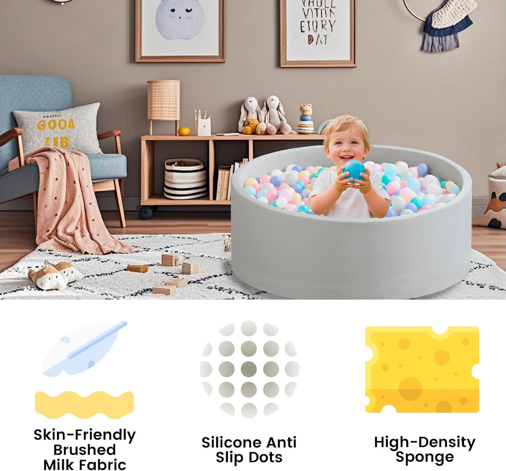 Ball Pit for Toddlers 35.43''x11.81 Baby Ball Pits Soft Memory Foam Ball Pit Round Kids Ball Pit Indoor Game Kids