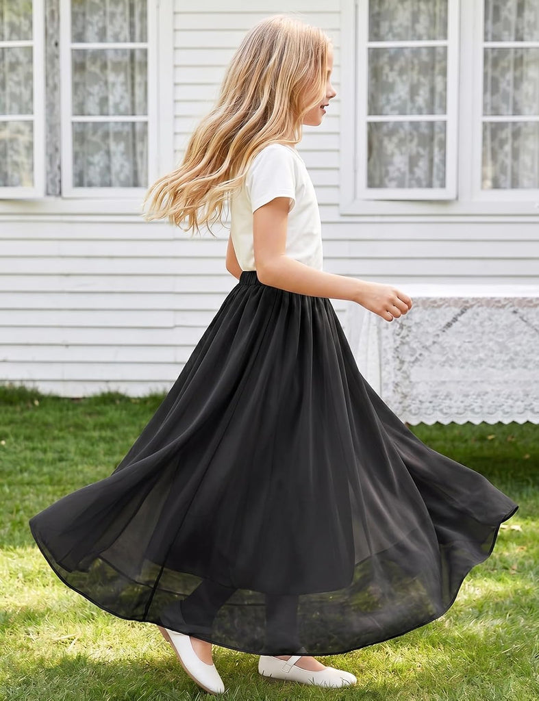 Noomlfish Kids Chiffon Pleated Long Skirts Boho Maxi Party Flower Girl Dress