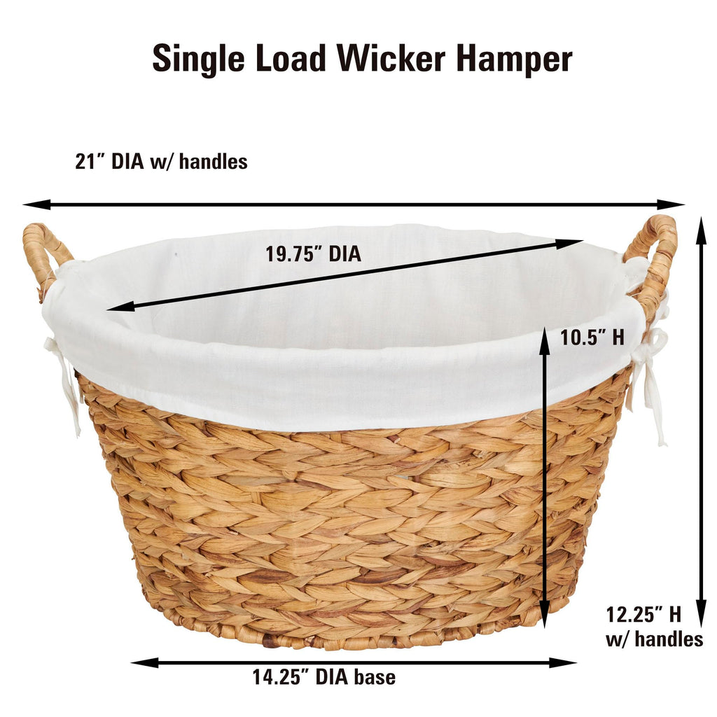 Round Wicker Laundry Basket with Handles, Whimsical Water Hyacinth Basket, Supportive Metal Frame, Removable