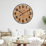 Large Old Town Farmhouse Wall Clock 24 Inch Rustic Antique Wood with Metal Circle and Large Numerals Silent Battery