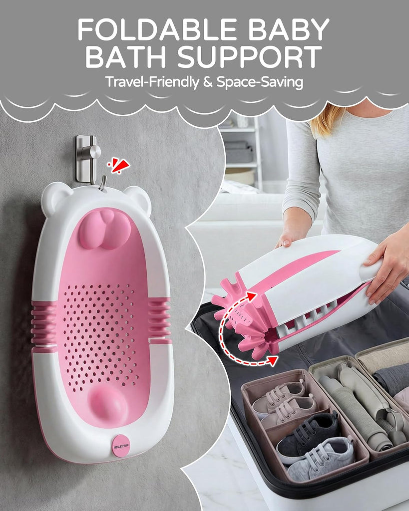 Foldable Baby Bath Support - Portable Infant Bathtub Seat for Newborn to 6 Months, Compact Travel Baby Bather Fits