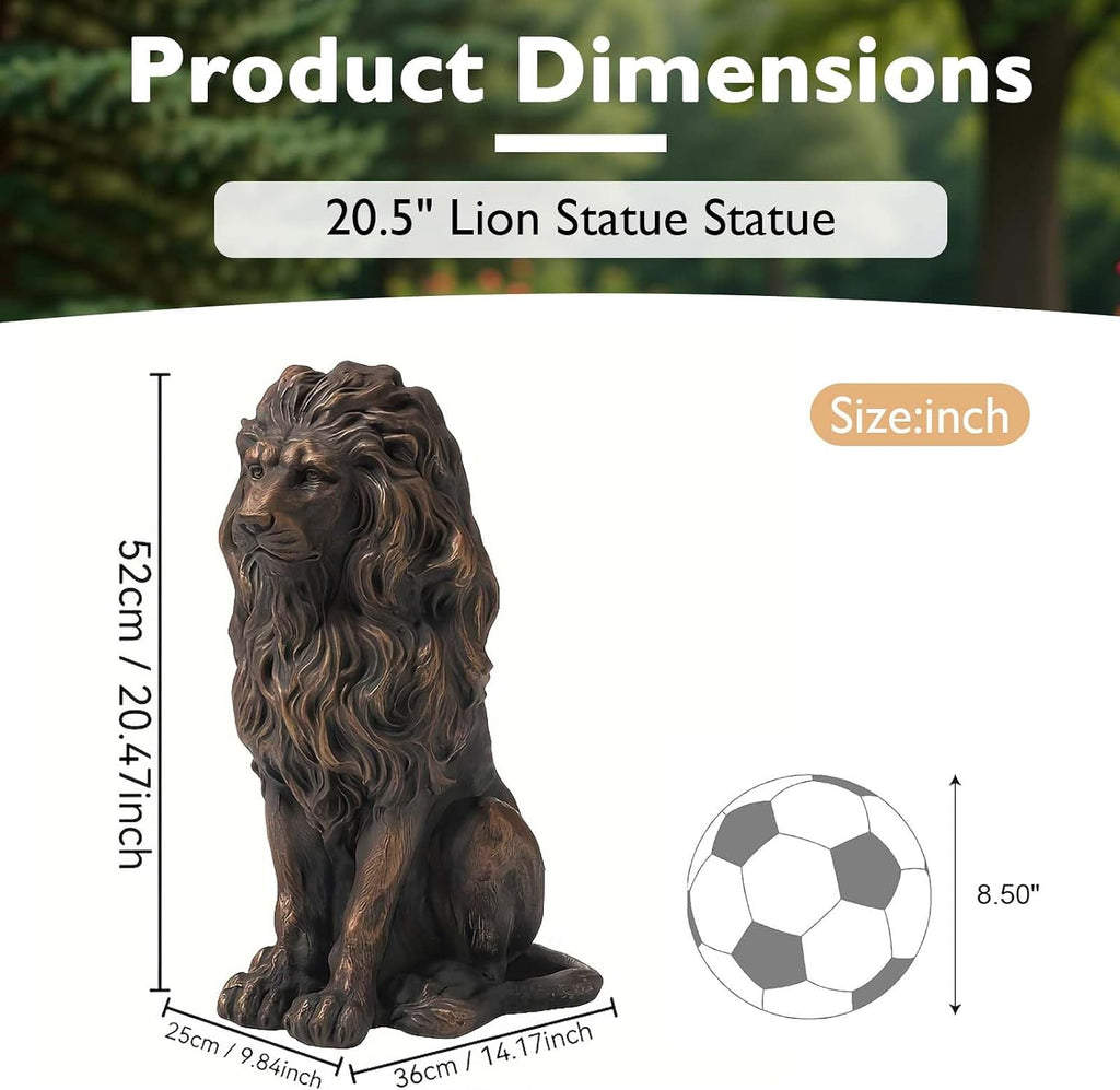 24" Large Golden Lion Statue for Garden, Outdoor Sculpture, Animal Decor for Yard Porch Entryway Patio Living Room