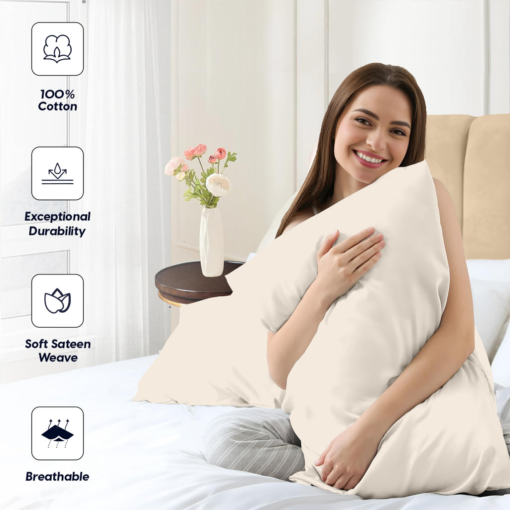 Queen Size Pillowcases Set of 2, 100% Egyptian Cotton Butter Pillow Covers, Hotel Quality, Soft Breathable Machine