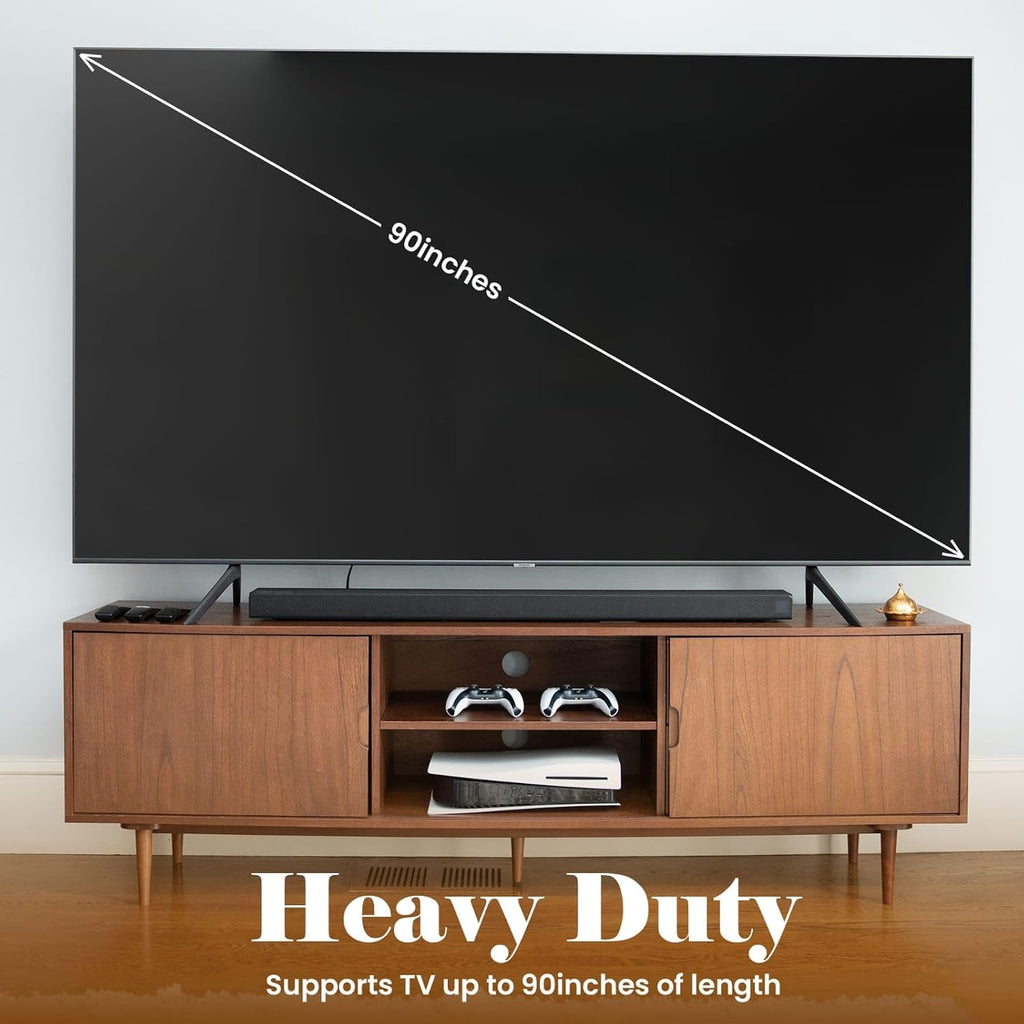 BTM Mid‑Century Modern TV Stand for 55-90‑Inch TVs, Walnut Sliding Door Entertainment Center, Adjustable Shelves with