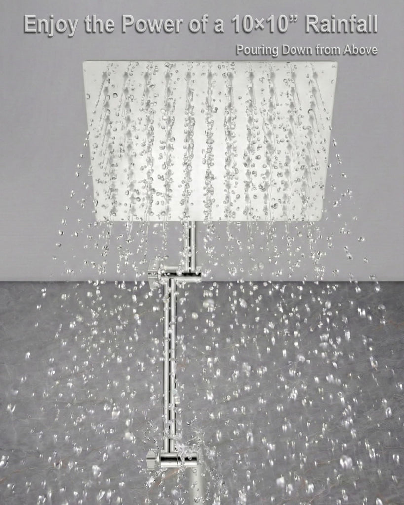 All Metal Rain Shower Head, 10'' High Pressure Rainfall Square Showerhead with 16" Shower Head Extension Arm