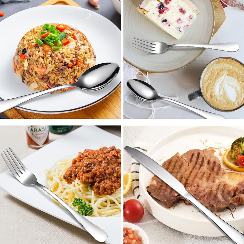 Modern Flatware Silverware Set for 4 Stainless Steel Cutlery 24 Pieces include Forks Spoons Knives Mirror Polished