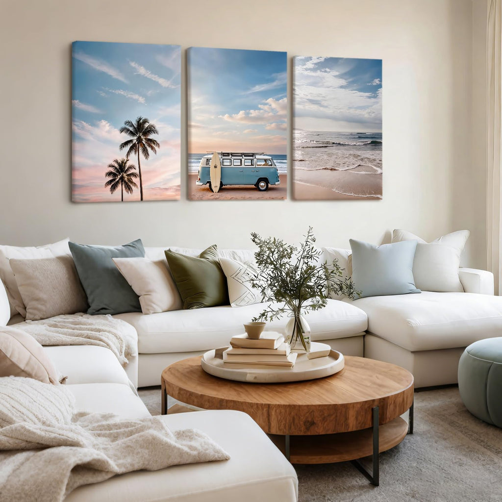 3 Pcs Boho Coastal Beach Wall Art Canvas Prints Ocean Decor 12x16In