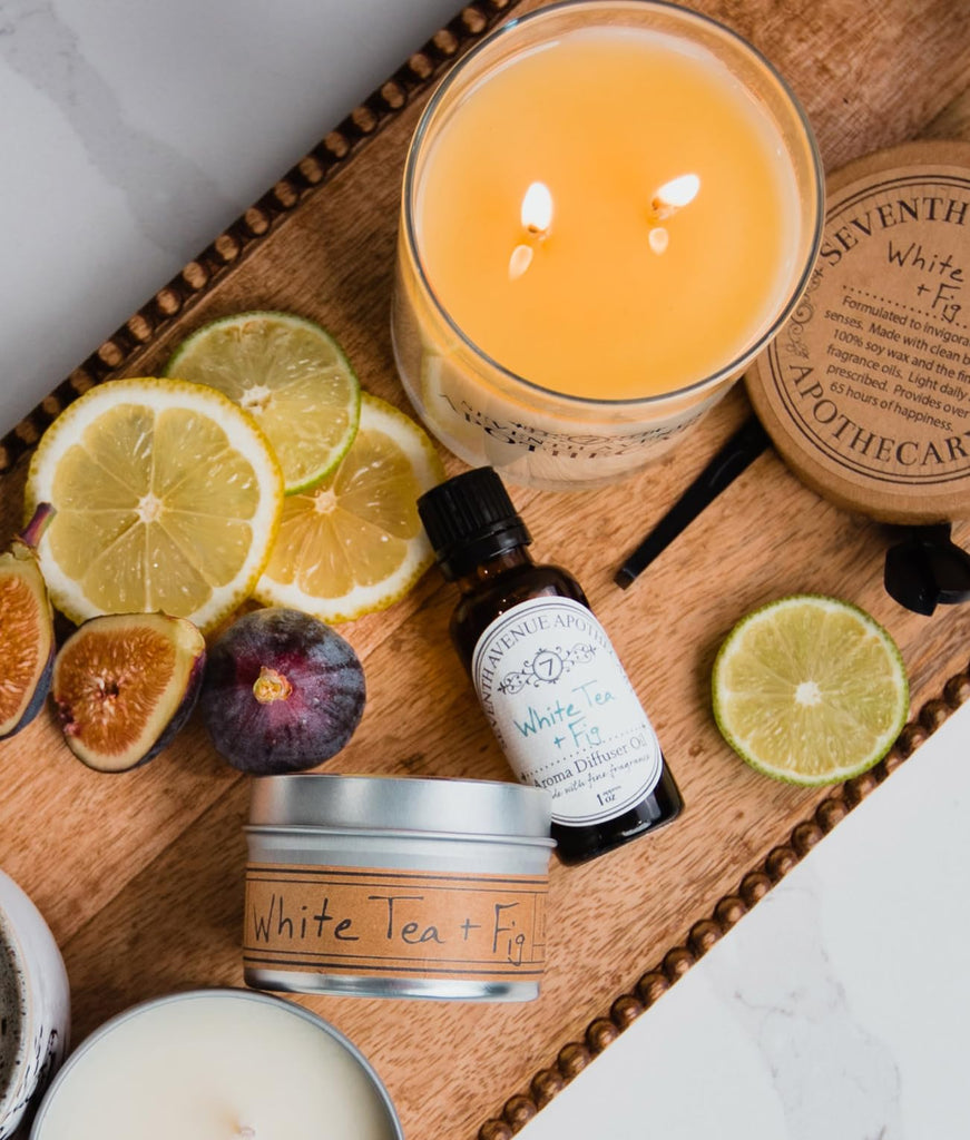 Premium Scented 100% Soy Candle - White Tea + Fig - 11 oz. net. wt. Glass Jar - Long Lasting 65+ Hour Burn Time
