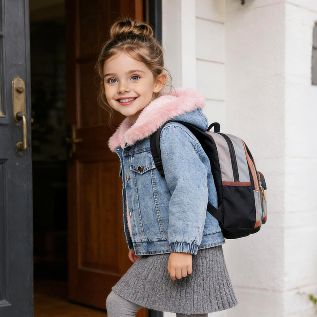 Girls Pink Fluffy Hood Fleece Lined Warm Denim Jacket for Toddler Girls
