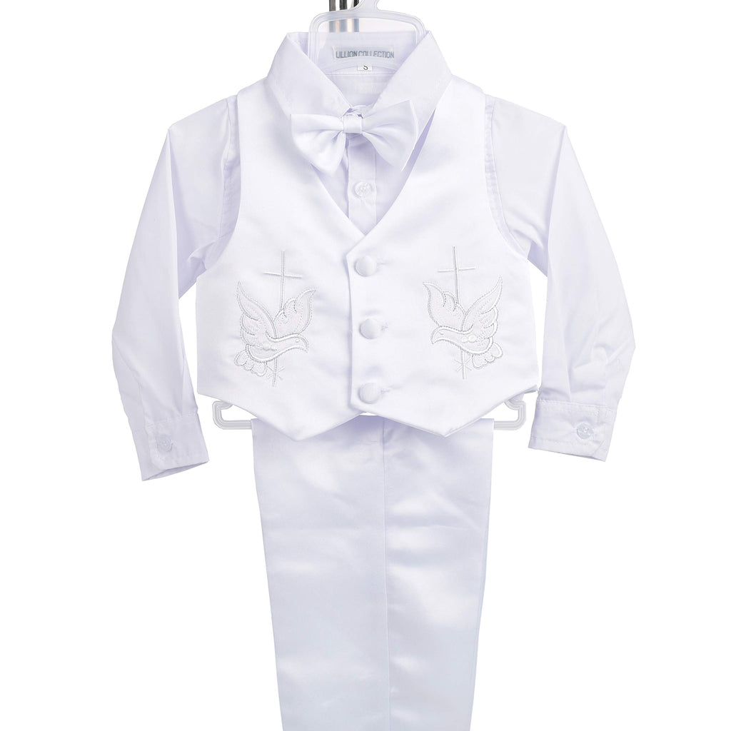 Baby Boy Satin Baptism Clothes Christening Outfit with Bonnet 5 Pieces Set Formal White Suit Months Style D
