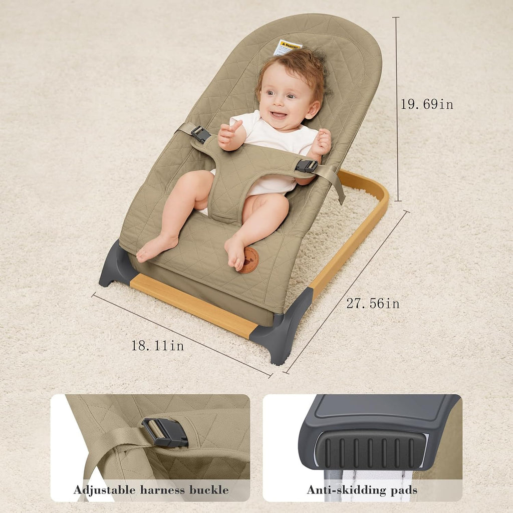 Bouncer Seat for Infants, Portable Bouncy Seat, Brown