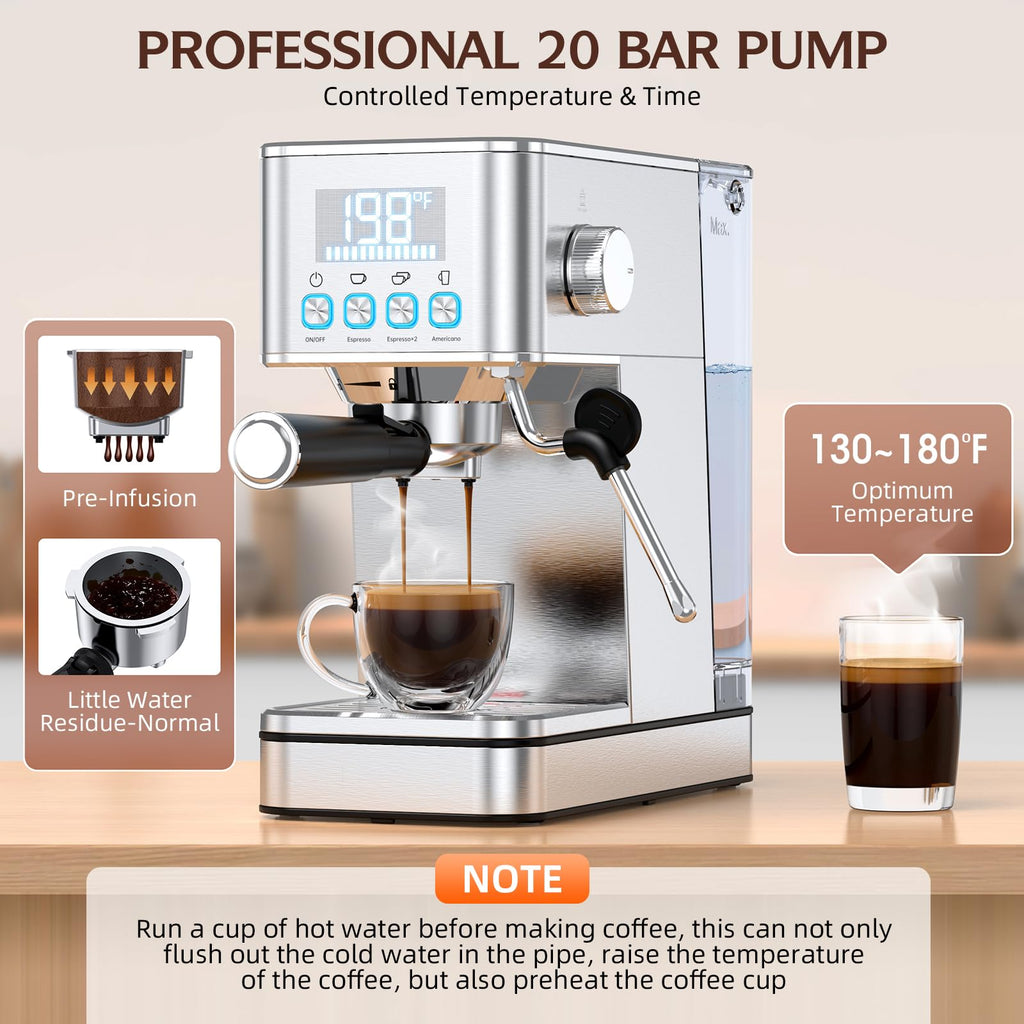 Espresso Machine 20BAR, Steam Frorther & Cold Brew, Stainless Steel