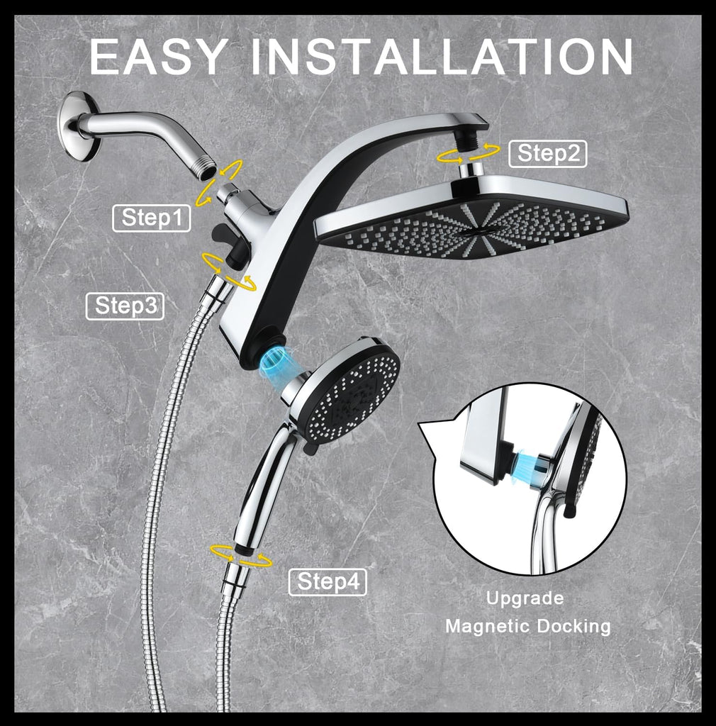 High Pressure Rain Shower Head: Upgrade Shower Heads with Handheld Spray Combo with Fixed Showerhead and 10 Sprays