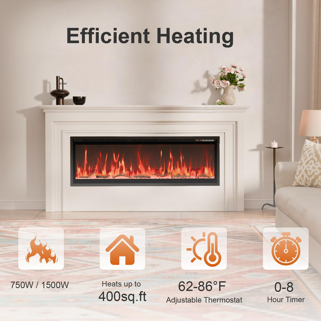 72" Smart Linear Electric Fireplace, WiFi App Voice & Remote Control