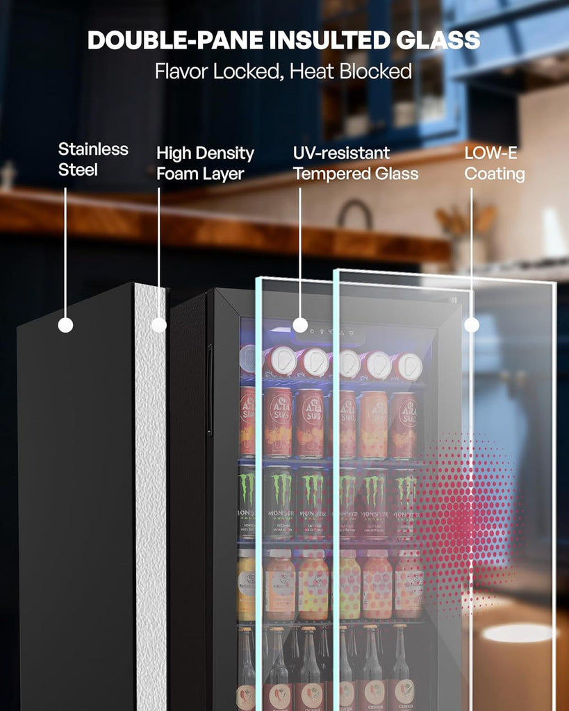 Beverage Refrigerator Cooler, 126 Can Mini Fridge with Glass Door for Wine, Soda