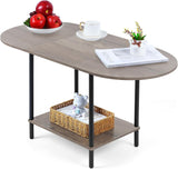 Coffee Tables,2-Tier Small Oval Center Table Industrial Modern Style Coffee Tables with Storage Shelf and Wood
